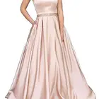 Wholesale Cheap Price Halter Prom Dresses Long Backless Beaded Evening Formal Bridal Satin Gowns with Pockets