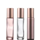 Roll On Hot Sale 10ml Empty Spraying Pink Beautiful Tube Glass Roll On Bottle With Stainless Steel Roller