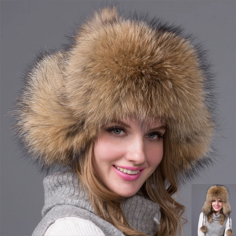 Ushanka Gorro De Piel De Mapache Y Zorro Mongol Para Mujer Gorro De