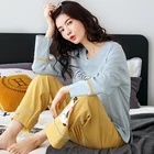 Fall new two-piece sweet sexy sky blue cotton pajama girl