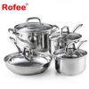 8 Piece Silver Stainless Steel Kitchen Pots Cookware Set Sauce Pan Casserole Fry Pan With Glass Lid