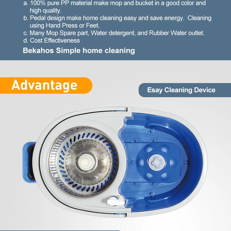 Dolphin Shape Pedal Mop Bucket Floor Cleaning Telescopic Spin Go Magic Mop With 2 Microfiber Heads