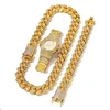 Diamond watch 20mm gold necklace bracelet men hiphop jewelry set