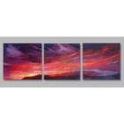 Set Of 3 Original Abstract Sunset Landscape Small Painting Impasto, Palette Knife Painting, Colorful Oil On Canvas