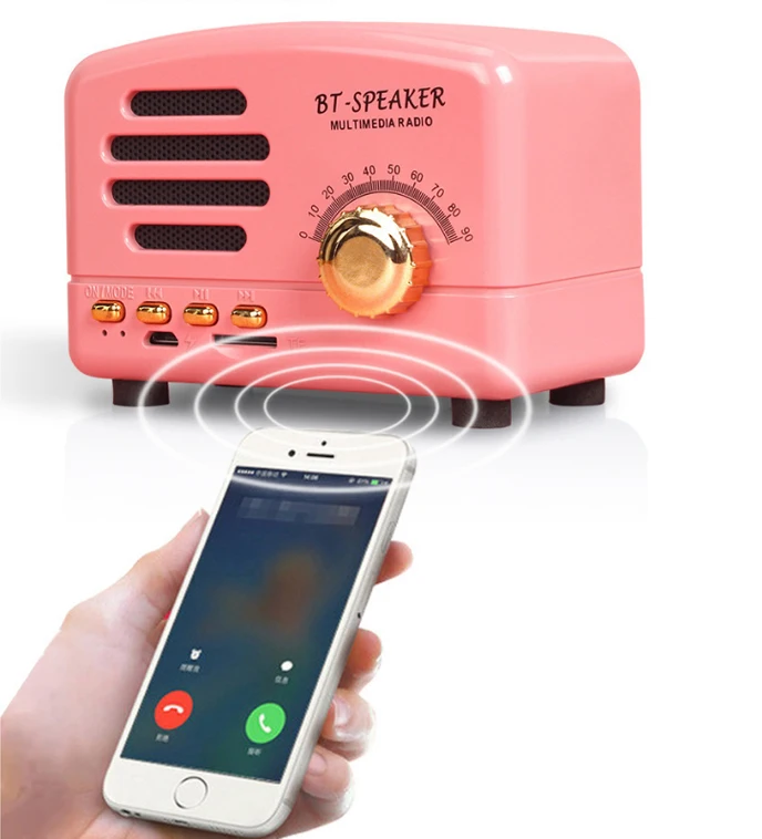 Wood Grain Stereo Bass Mini Portable MP3 FM Radio Retro Bluetooth Speaker - ANKUX.COM