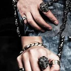 Punk Style Mens Rings 925 Silver Skull, Skull Head Silver Ring