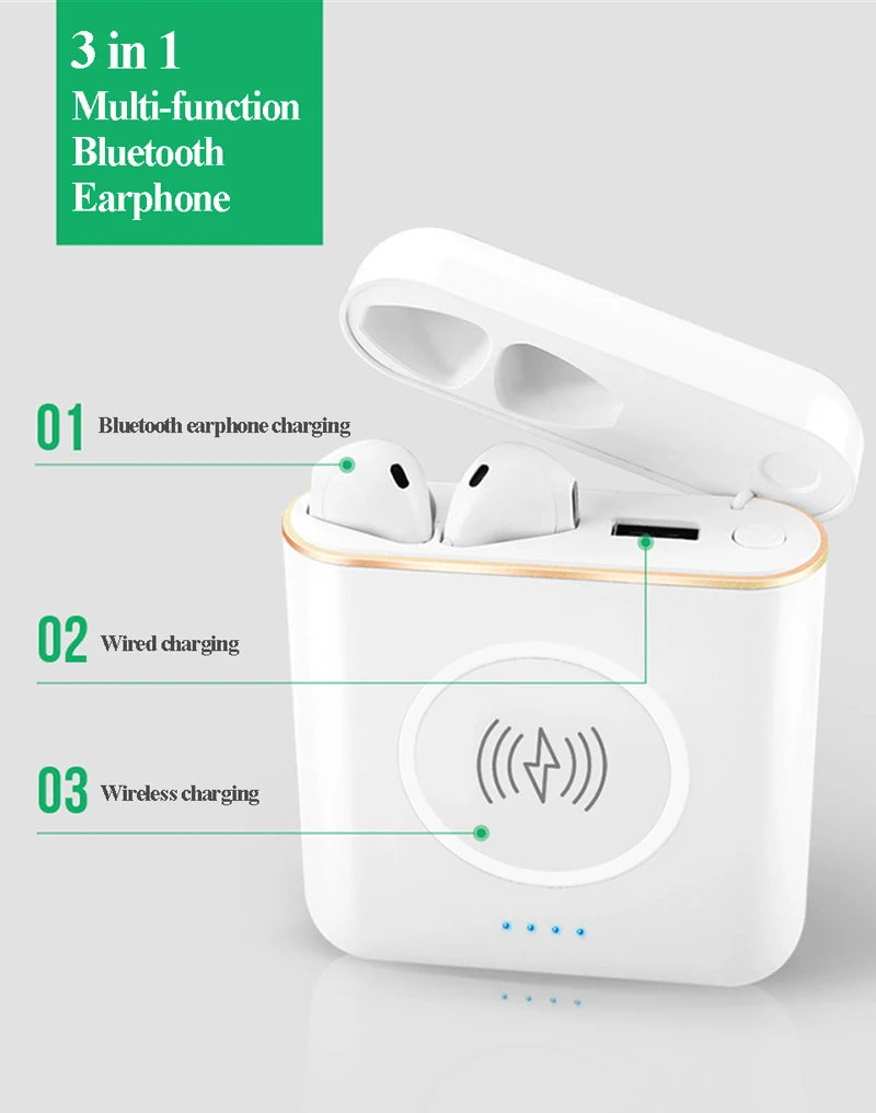 XT6 TWS 3 in 1 Stereo Wireless Bluetooth V4.2 Headphones with Charge Box Multi-functional Earphones 5200mAh power bank - ANKUX.COM