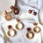 Rattan bamboo geometric earrings female models brown wooden earrings fashion travel jewelry gifts wholesale