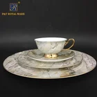 Ceramic P T Royal Ware Custom Luxury Round Gold Rim Marble Charger Plate For Weddings
