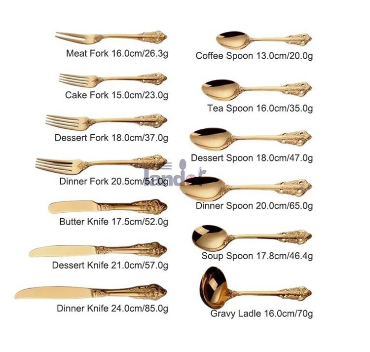 Luxury 24 Piece Gold and Sliver Stainless Steel Cutlery Set with spoon knife fork For GIft Weeding Party