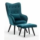 Nordic style luxury highback high back accent lounge chairs with ottoman wooden leg for livingroom