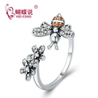 Fashion Silver Rings for Women Cute CZ Bee & Flower 925 Sterling Silver Jewelry Open Rings