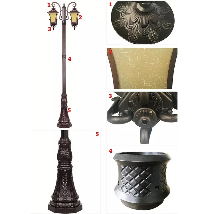 Hot sale garden light black bronze white E27 aluminum pole light post top light yard pole