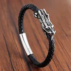 YUNSE High Quality Braided Leather Magnetic Dragon Leather Bracelet Stainless steel