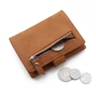 Wallet European Style RFID Blocking Crazy Horse Leather Mens Aluminum Card Case Pop Up Wallet With Zipper Coin Pocket