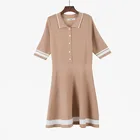 Elegant Design Fashion Beige Girl Short Sleeve Sweater Dress