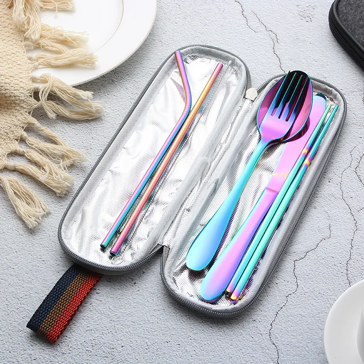 Reusable Cutlery Stainless Steel Office Utensil And Metal Straw