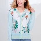 Winter Blue Long Sleeve New Winter Fashion Ladies Silk And Polyester Print Floral Morning Glory Coats
