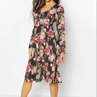 Floral Print High Neck Floral Midi Womens Dresses