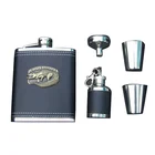6oz Low Price Customized Print Stainless Steel Leather Classical Whisky Hip Flask Gift Set