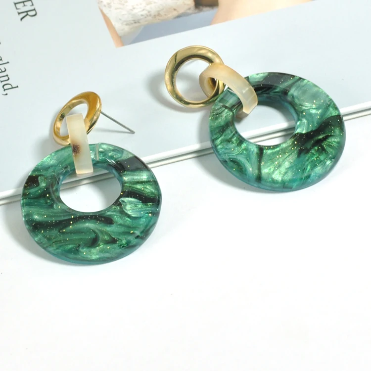 Fashion acrylic round stud earring with small hollow loop colorful iridescent earring acetate