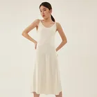 White sleeveless slim calf length leisure vacation Women dress