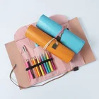 Custom Folded Soft PU Leather Pencil Case Travel Organizer Purse Pouch Makeup Bag