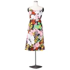 Slanna Summer Women Satin Mid-Calf Dresses With Floral Printing Ladies Sleeveless Bodycon Dresses Causal Dress