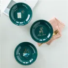 Customized printed factory price wholesale custom printed christmas decor stoneware serving plates with gold rim