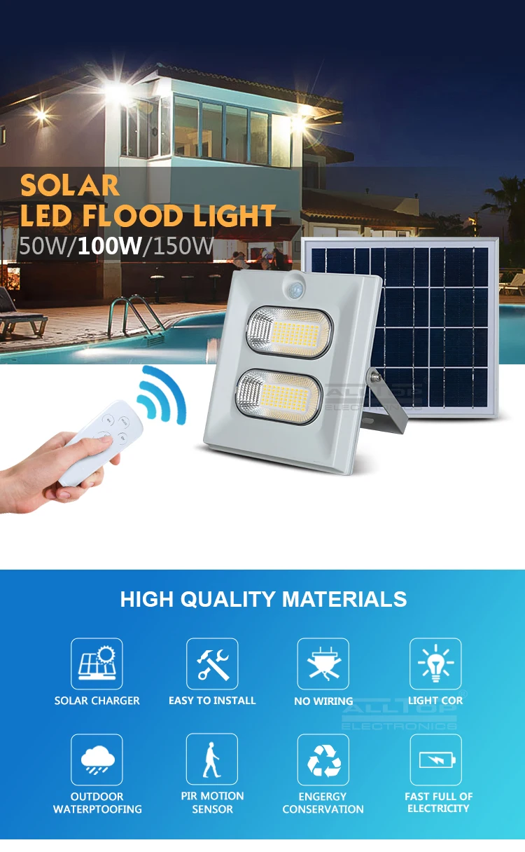 ALLTOP High lumen waterproof ip65 bridgelux 50w 100w 150w solar led flood light