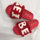 Women Real Mink Fur Feather Vegan Leather Open Toe Single Strap Slip On Sandals Multicolor