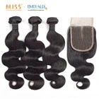 Bliss Emerald 100% Raw Indian Human Hair Bundles Body Wave Meches Humain 3 Bundles with Closure