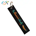 Promotional fashion high quality cheap custom logo rectangle embroidery fabric woven tags patch keychain