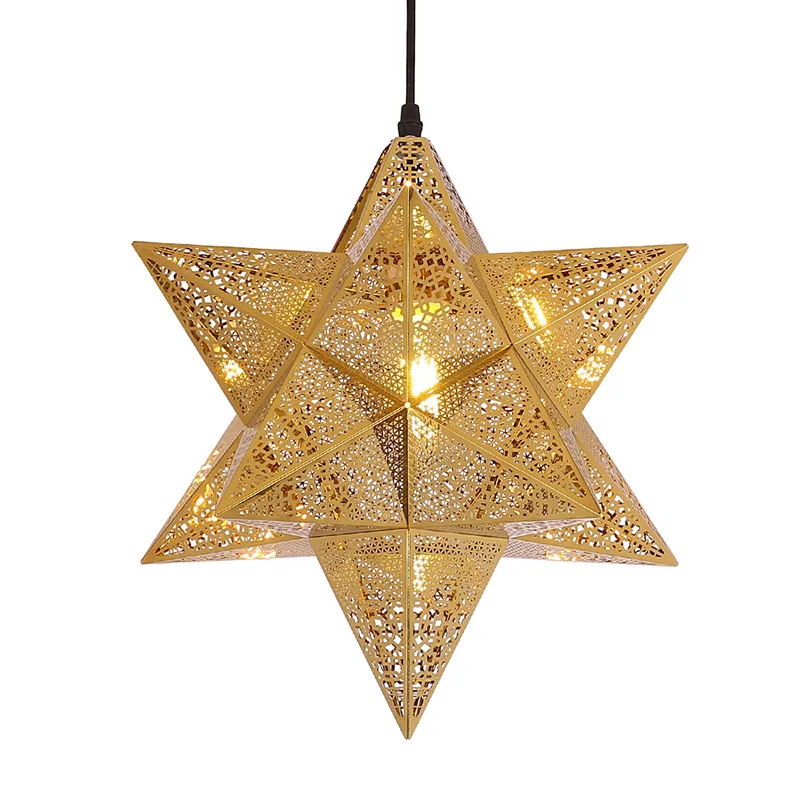 Factory price modern web etched decorative stainless steel pendant light led Pentagram pendant light led star shaped chandelier