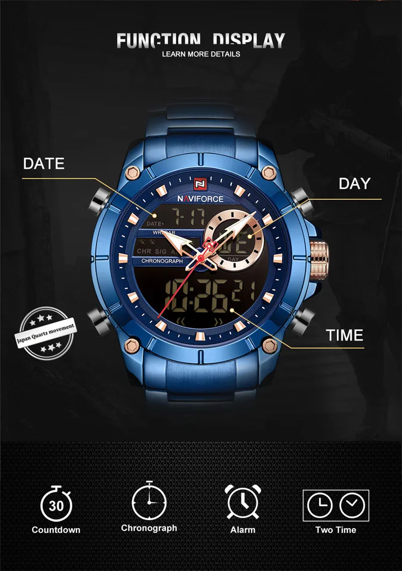 NAVIFORCE Top Brand Men Watches Fashion Business Quartz Watch Mens Chronograph Wristwatch Clock Relogio Masculino 9163