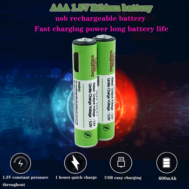 Rechargeable usb 10440 battery 1.5v 600mah continuance rechargeable usb batteries usb aaa battery