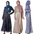 2019 new design smooth sequins pointed collar islamic women dress abaya with detached rope belt