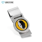 Fashion custom metal corporate hinged money clip holder with epoxy domed printing sticker