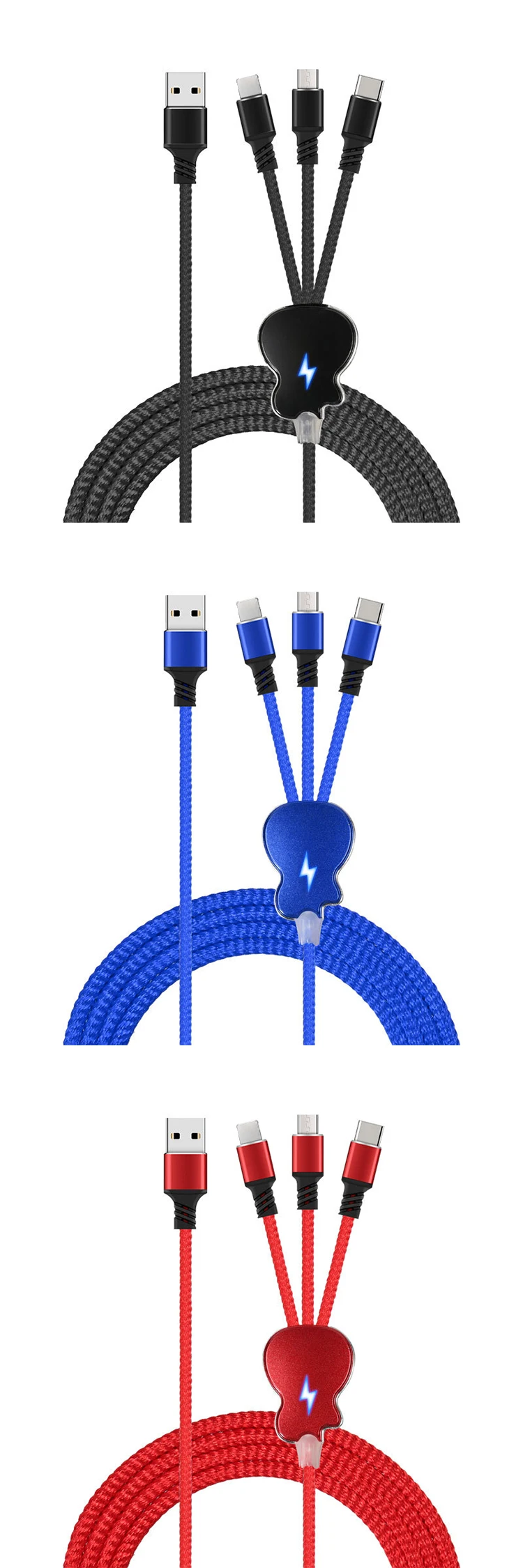 New Product Guitar Indicator Custom Led Light Tip Multi Usb Charging 3 In 1 USB Cable - ANKUX.COM