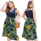 Manufacturer Irregular Ruffle Skirt Dress Tropical Beach Casual Ladies Leaf Printed Plus Size Fat Women Skirts