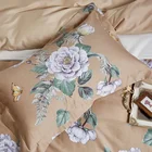 Camel satin 30% tencel set cover floral printed cotton bedding bed sheet set