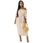 Top quality slash neck polyester cotton women clothes casual dresses