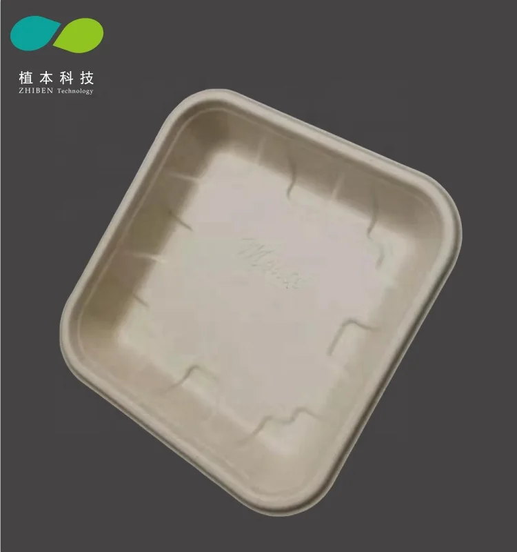 甘蔗蔗渣纸浆一次性食品托盘,生态友好的一次性生物降解甘蔗纸浆餐盘