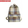 Japan Style Cotton Linen Backpack Women Plaid Bagpack For College Teenage Girl Blue/Pink Schoolbag Travel Tourist Shoulder Bag