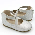 Elastic Flat Ballet Girls Back Zipper Hard Sole Glitter Powder Children Dress Shoes
