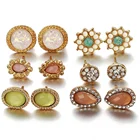 Fashion Everyday Teardrop Flower Gold Stud Rhinestone Earrings Post for Women Earring