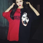 100% Cotton Fashion Clothes black and red short-sleeved loose women's short-sleeved jacket