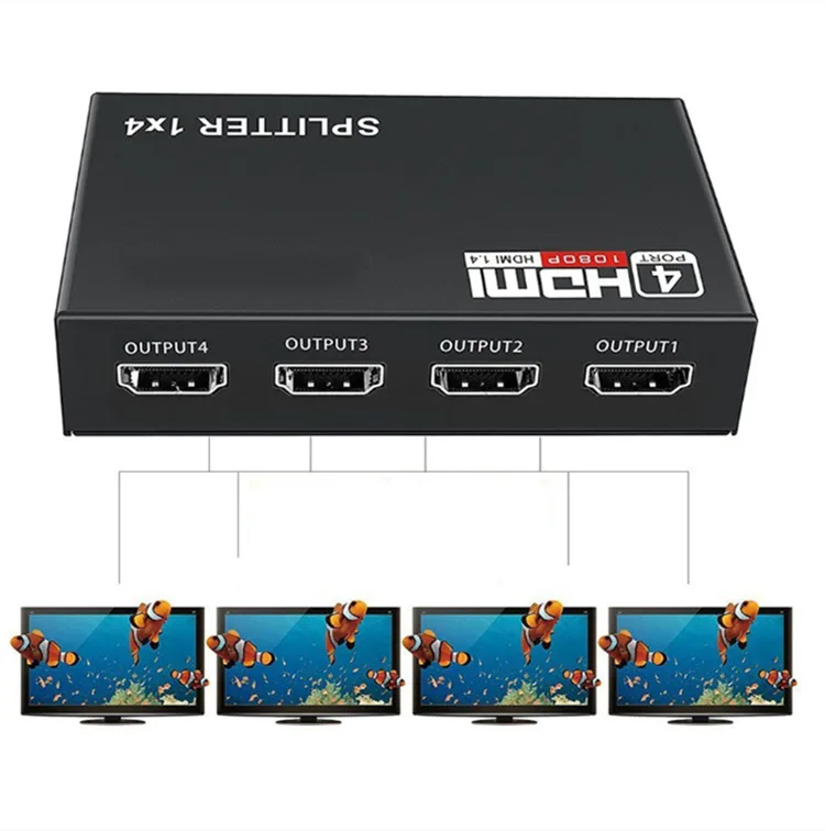 HD Splitter 1 In 4 Out Full HD 4-Port Hub Repeater Amplifier v1.4 3d 4K 1080p hd 1.4 splitter For HDTV DVD PS3 Xbox EU