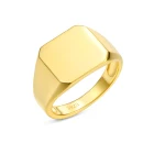 Square Top Logo Engravable 925 Sterling Silver Gold Plated Custom Men Jewelry Signet Ring