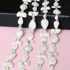 Sew on water drop pearl style crystal chain trims rhinestone appliques rhinestone trimming